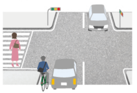 交差点では信号と一時停止を守ること！