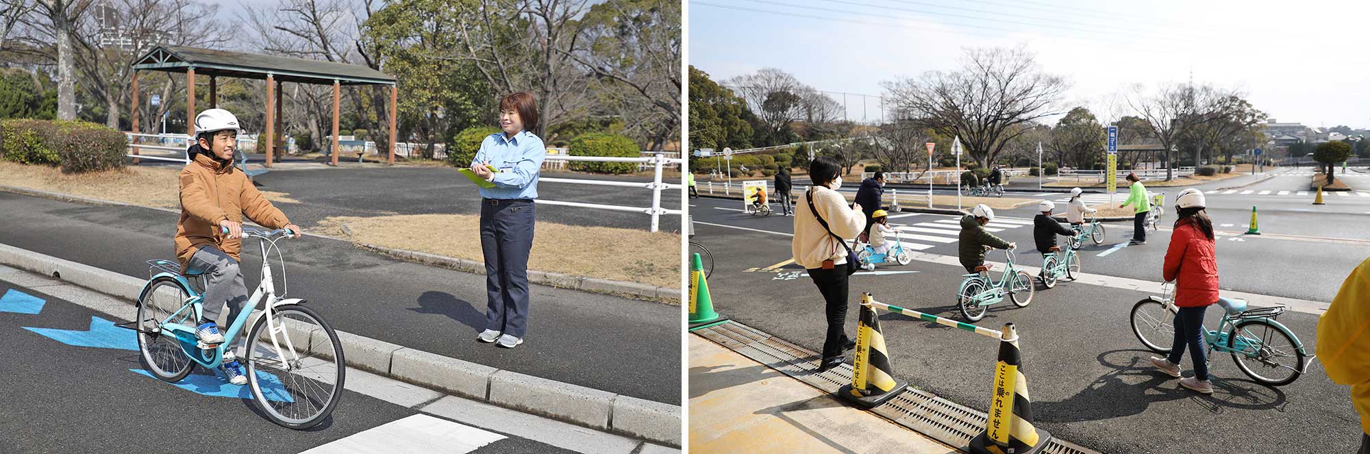 北九州交通公園で自転車運転免許講習会の風景